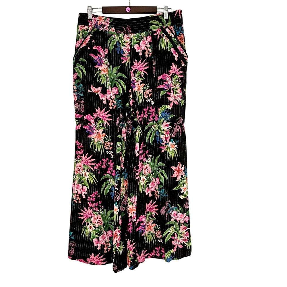 INC International Concepts Gauzy Wide Leg Pants XL Black Pink Tropical Floral